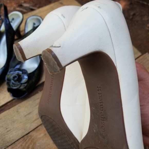 Size 8 Naturalizer ladies White Cream high heels shoes open toe spectator formal - Picture 7 of 10